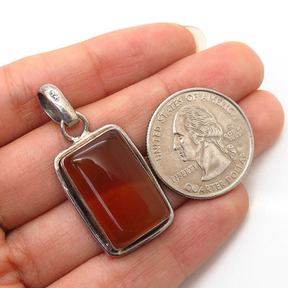 925 Sterling Silver Real Agate Gemstone Rectangle Design Pendant