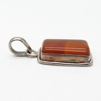 925 Sterling Silver Real Agate Gemstone Rectangle Design Pendant