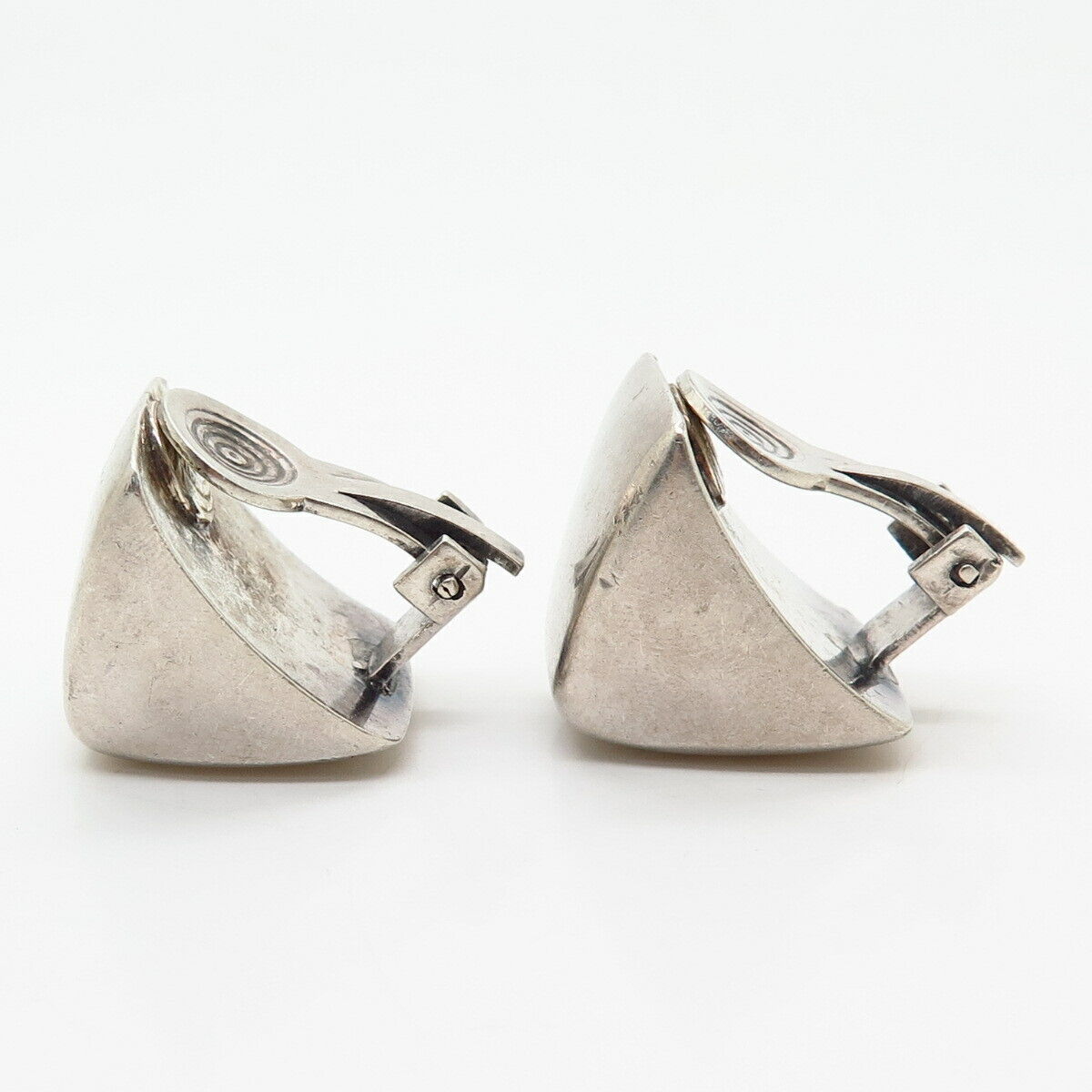 925 Sterling Vintage Spain S’Paliu Modernist Pyramid Hollow Clip On Earrings