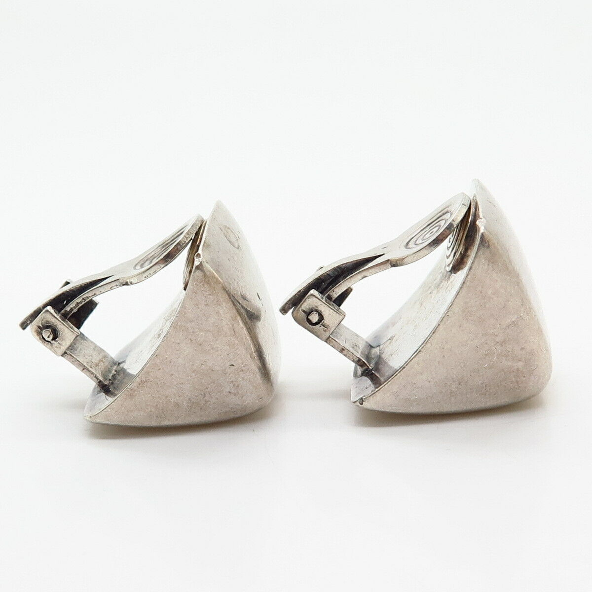 925 Sterling Vintage Spain S’Paliu Modernist Pyramid Hollow Clip On Earrings