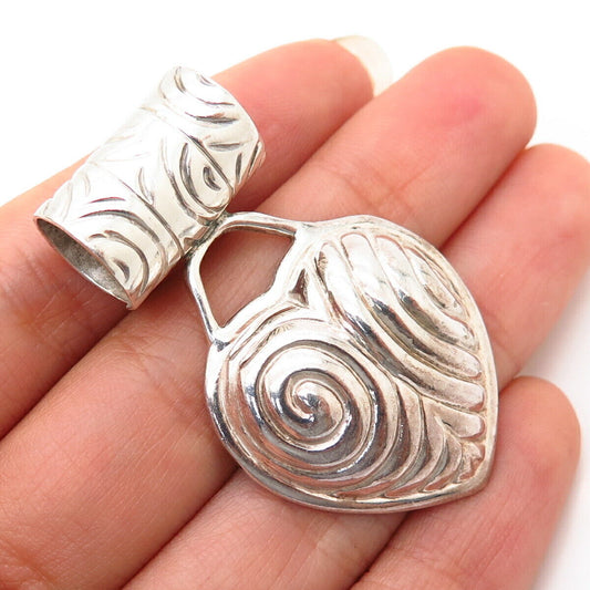 925 Sterling Silver Ribbed Swirl Heart Design Hollow Slide Pendant