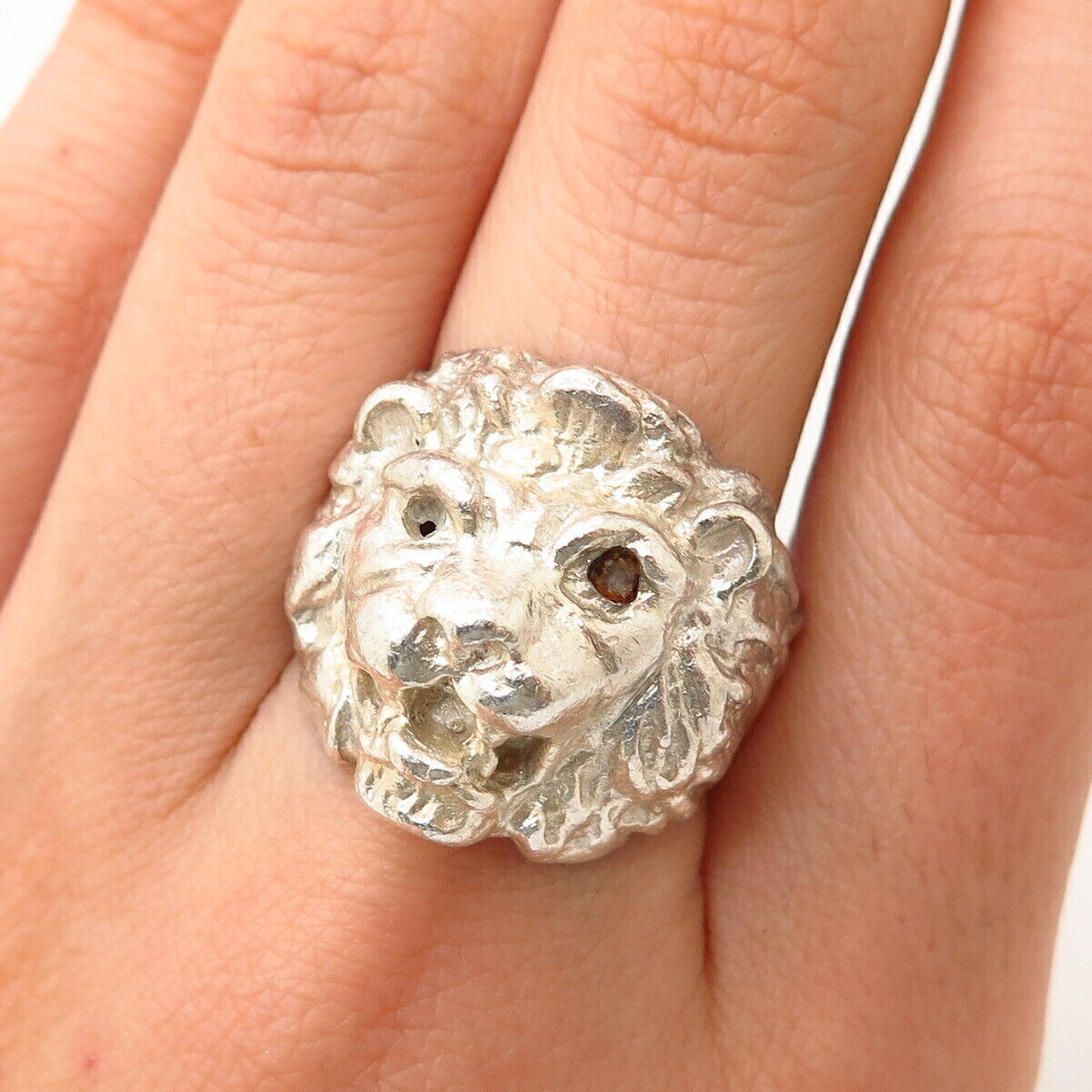 925 Sterling Silver Vintage Lion / Leo Design Wide Sculpted Ring Size 7 3/4