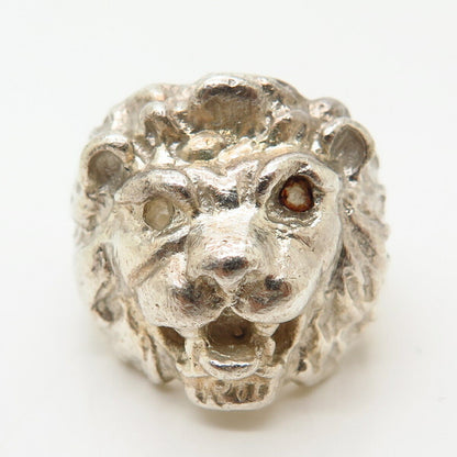 925 Sterling Silver Vintage Lion / Leo Design Wide Sculpted Ring Size 7 3/4