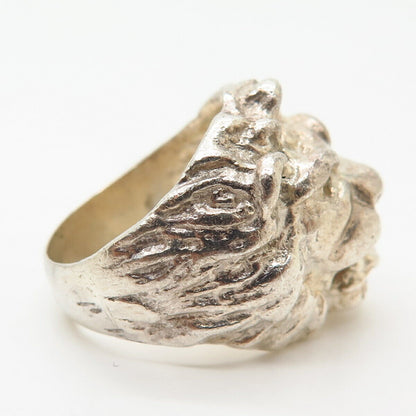 925 Sterling Silver Vintage Lion / Leo Design Wide Sculpted Ring Size 7 3/4