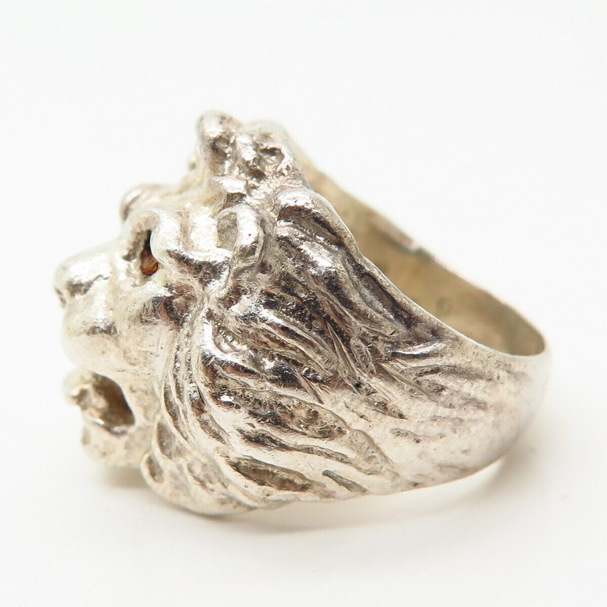 925 Sterling Silver Vintage Lion / Leo Design Wide Sculpted Ring Size 7 3/4