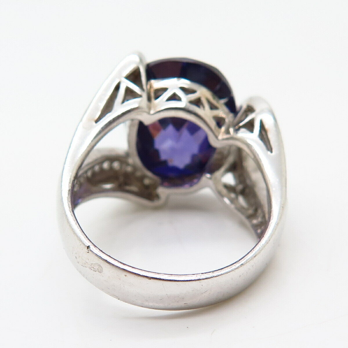 925 Sterling Silver White & Violet-Tone C Z Ring Size 7 1/4