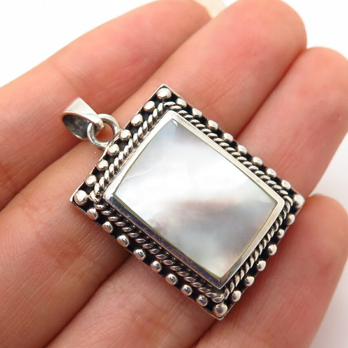 925 Sterling Silver Real Mother-of-Pearl Bead Design Pendant