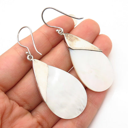 925 Sterling Silver Mother-of-Pearl Hammered Finish Branch Dangling Earrings