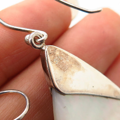 925 Sterling Silver Mother-of-Pearl Hammered Finish Branch Dangling Earrings