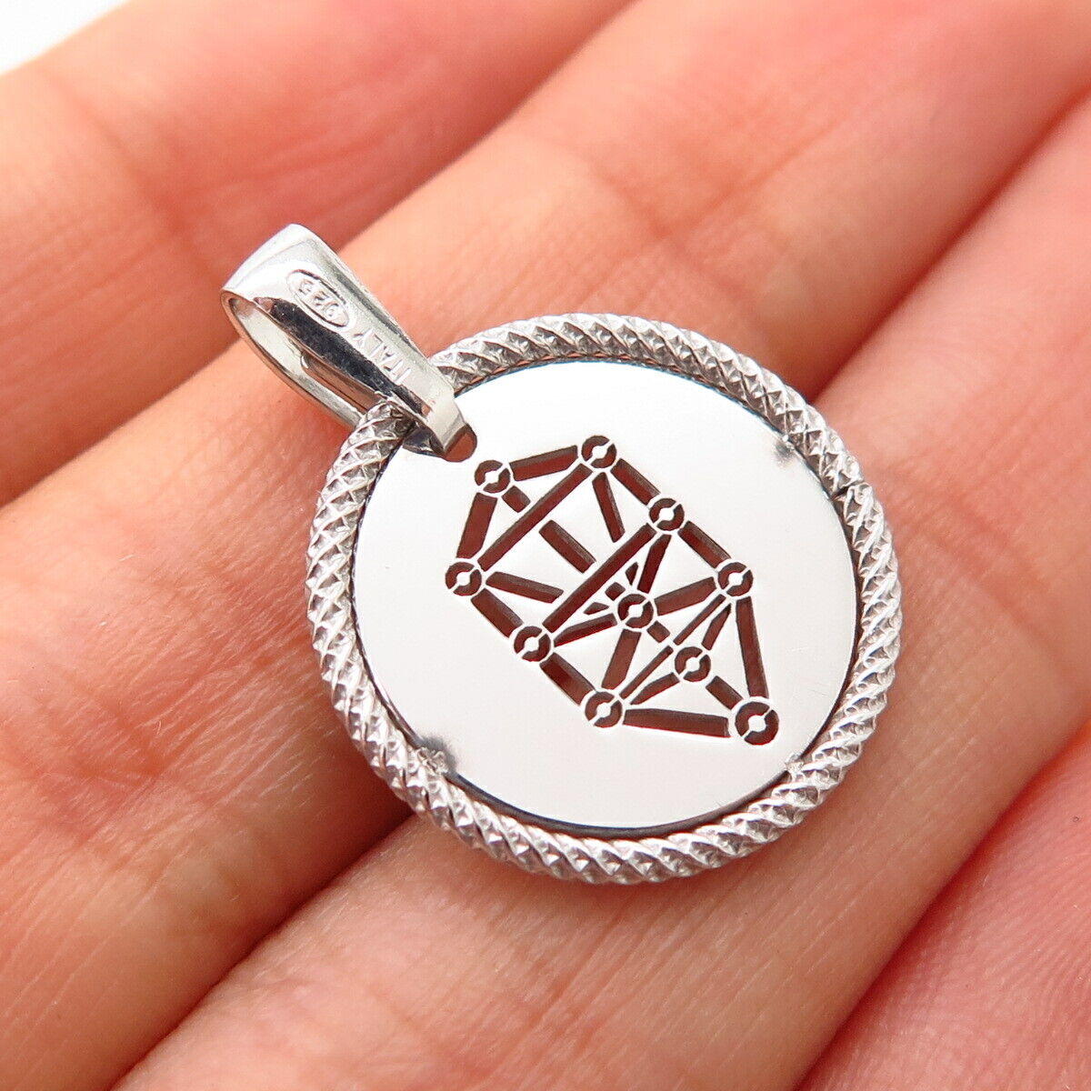 925 Sterling Silver Italy Cutout Kabbalah Theme Pendant