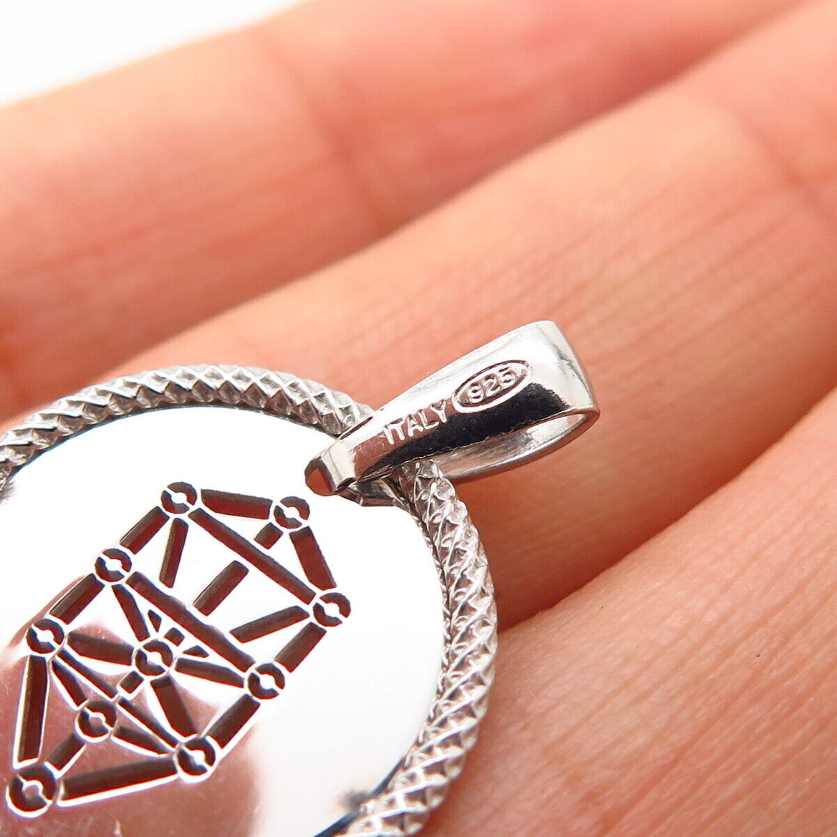 925 Sterling Silver Italy Cutout Kabbalah Theme Pendant