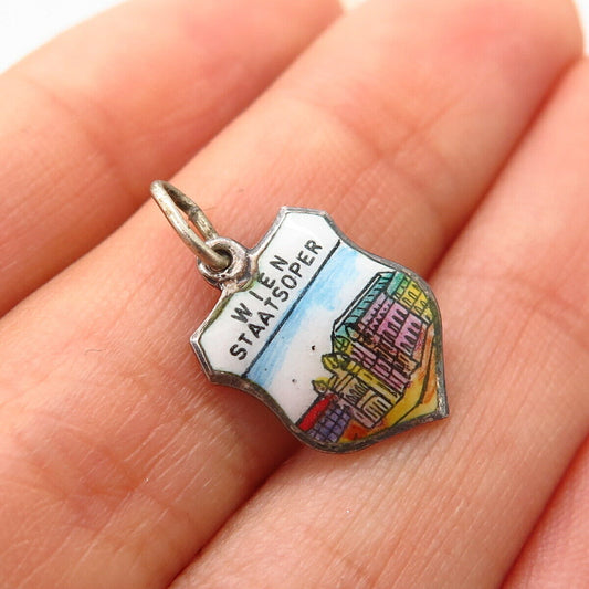 800 Silver Vintage Enamel "Wien Staatsoper" Coat of Arms Charm Pendant