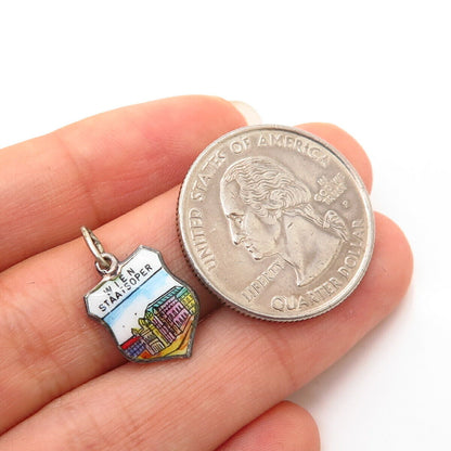 800 Silver Vintage Enamel "Wien Staatsoper" Coat of Arms Charm Pendant