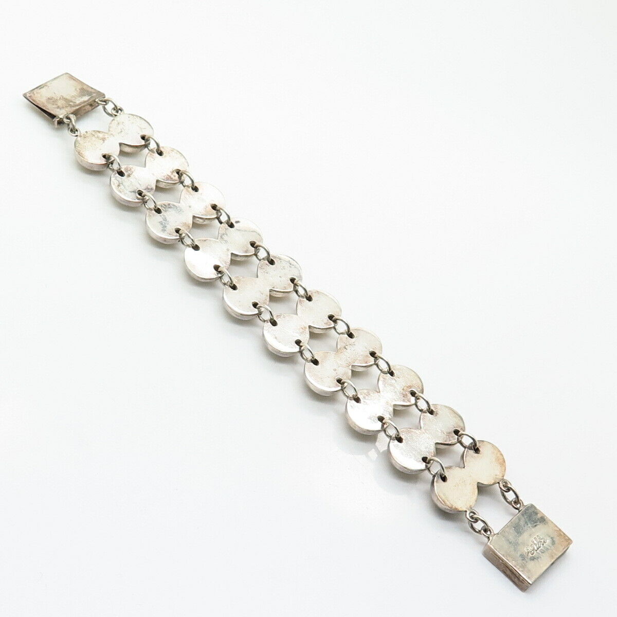 925 Sterling Silver Wide 2-Row Bead Link Bracelet 7 1/4"