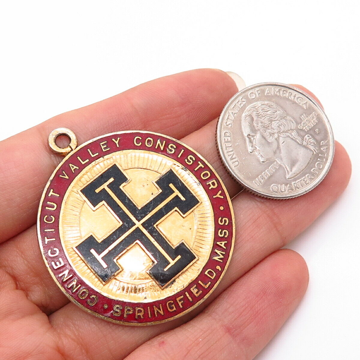 925 Sterling Gold Plated Vintage "CT Valley Consistory" Masonic Cross Pendant