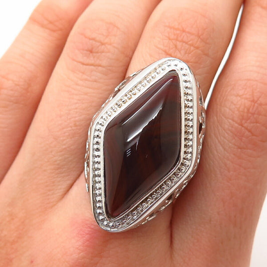 925 Sterling Silver Agate-Tone Glass Wide Statement Ring Size 7