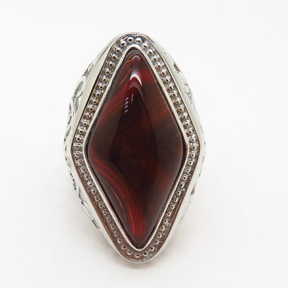 925 Sterling Silver Agate-Tone Glass Wide Statement Ring Size 7