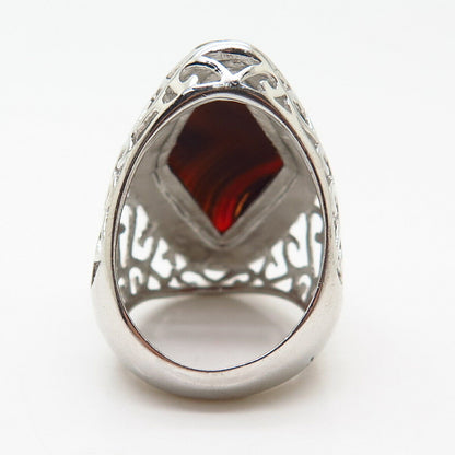 925 Sterling Silver Agate-Tone Glass Wide Statement Ring Size 7