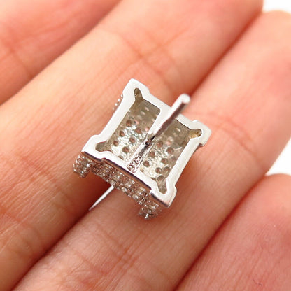 925 Sterling Silver C Z Square Design SINGLE Stud Screw Back Earring