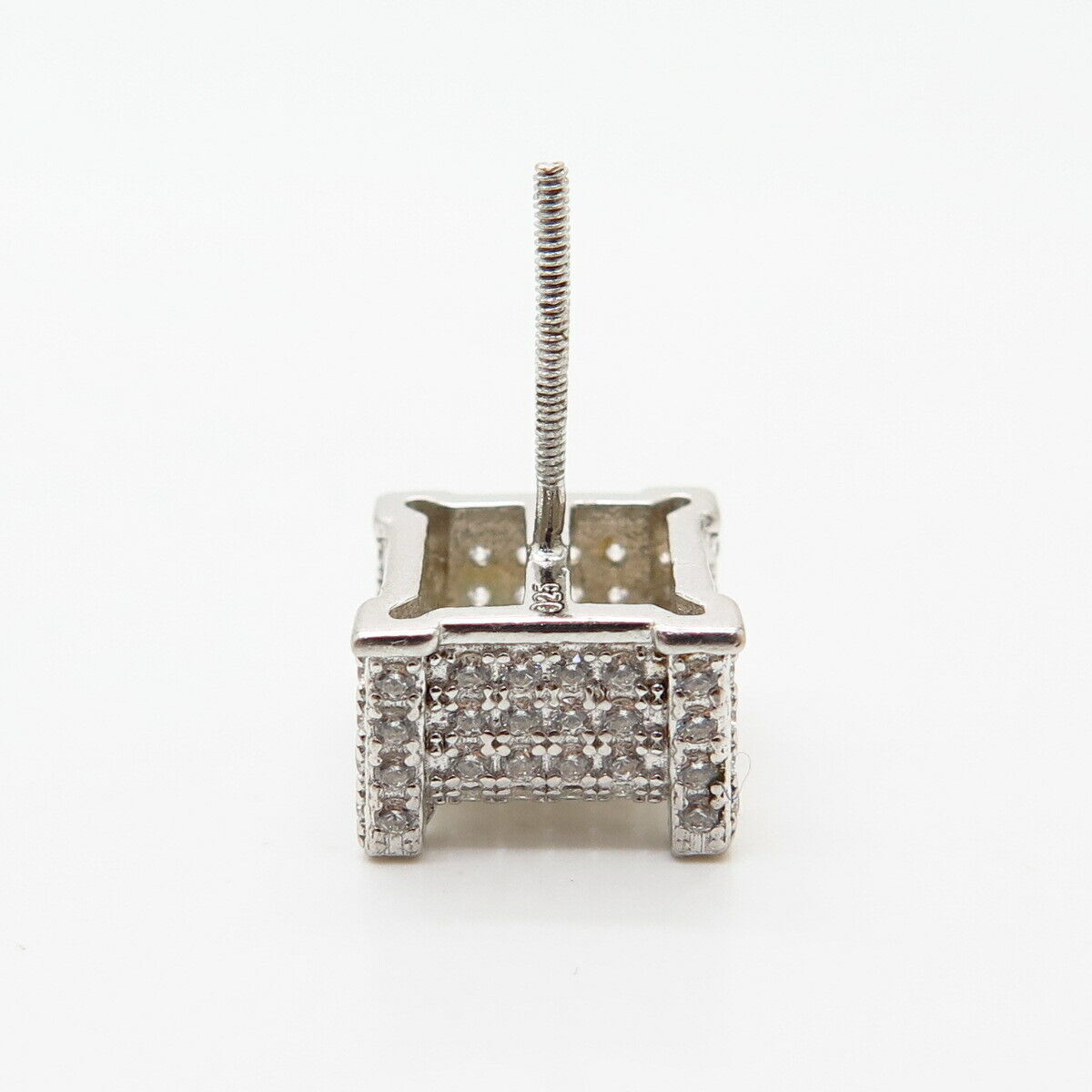 925 Sterling Silver C Z Square Design SINGLE Stud Screw Back Earring