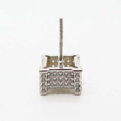 925 Sterling Silver C Z Square Design SINGLE Stud Screw Back Earring