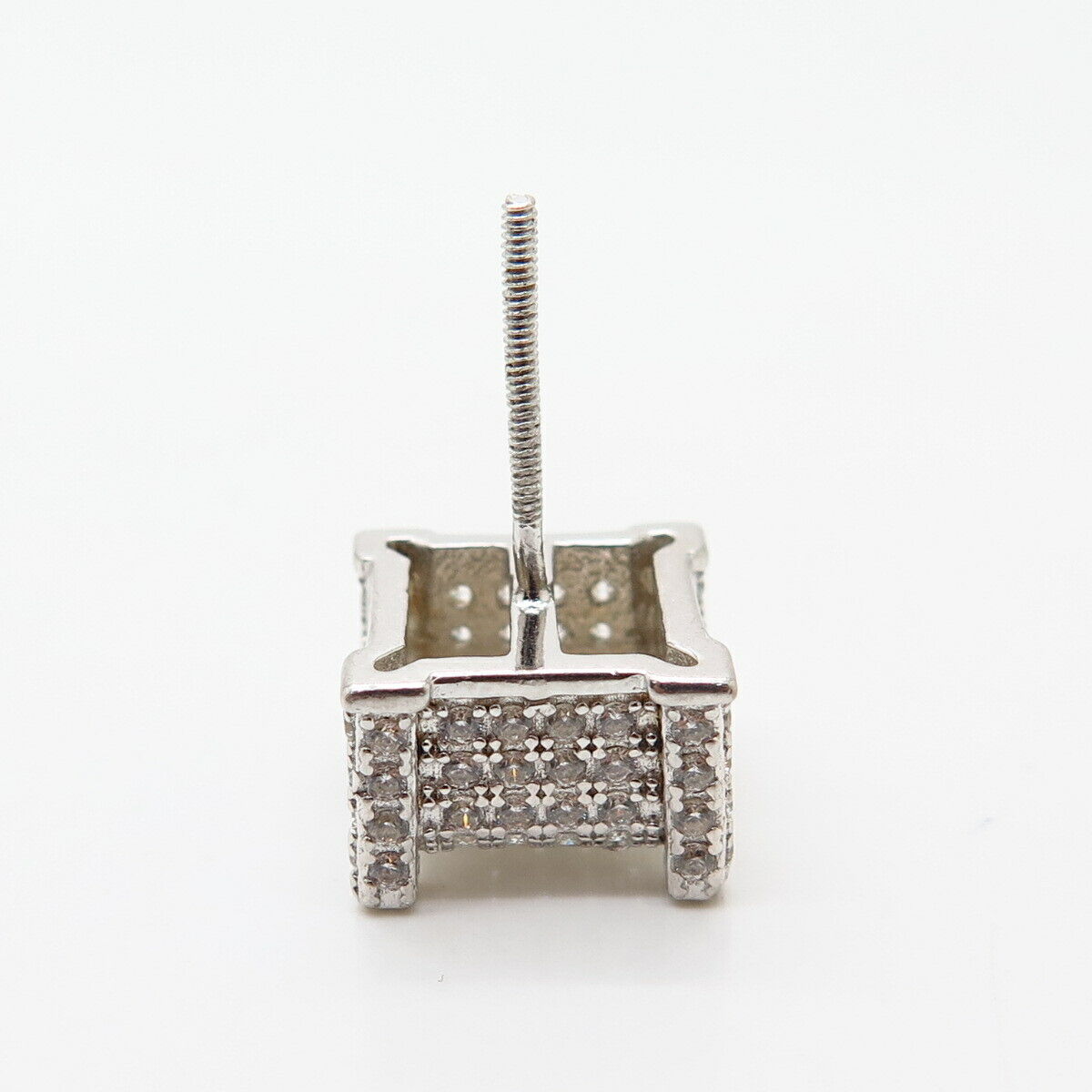 925 Sterling Silver C Z Square Design SINGLE Stud Screw Back Earring