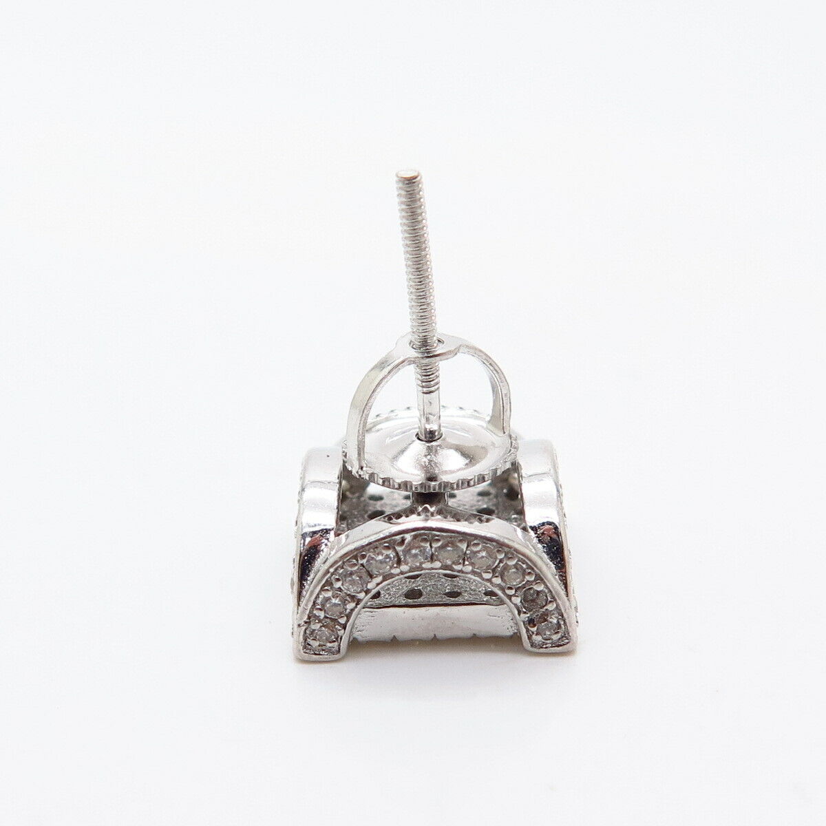 925 Sterling Silver C Z Square SINGLE Stud Screw Back Earring