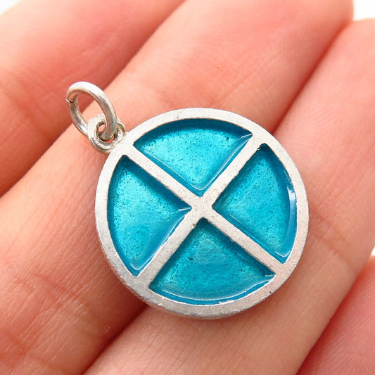 925 Sterling Silver Vintage Israel Enamel Round Charm Pendant