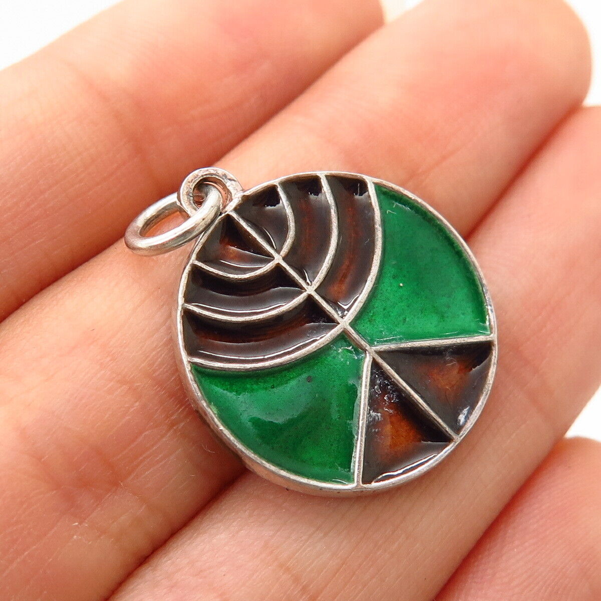 925 Sterling Silver Colorful Enamel Abstract Design Charm Pendant