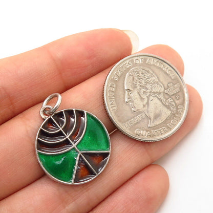 925 Sterling Silver Colorful Enamel Abstract Design Charm Pendant