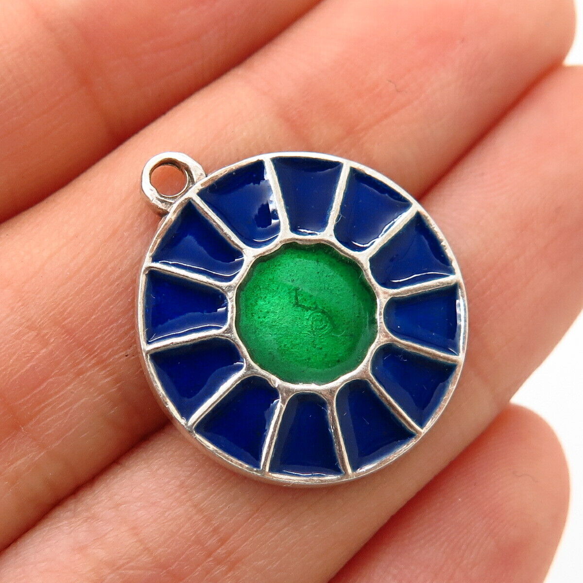 925 Sterling Silver Colorful Enamel Abstract Sun Design Charm Pendant