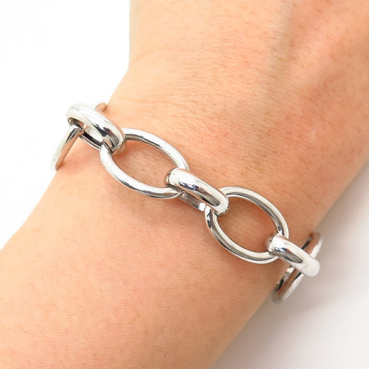 925 Sterling Silver Graduated Design Oval Link Bracelet 7"