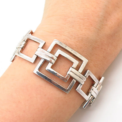 925 Sterling Silver Dobbs Boston Modernist Square Panel Link Bracelet 6.5"