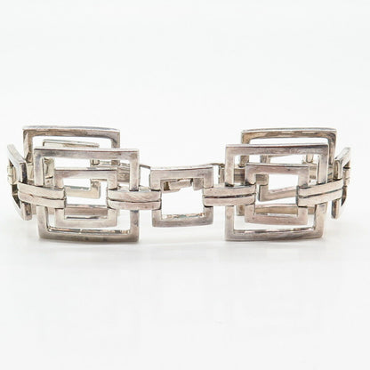 925 Sterling Silver Dobbs Boston Modernist Square Panel Link Bracelet 6.5"