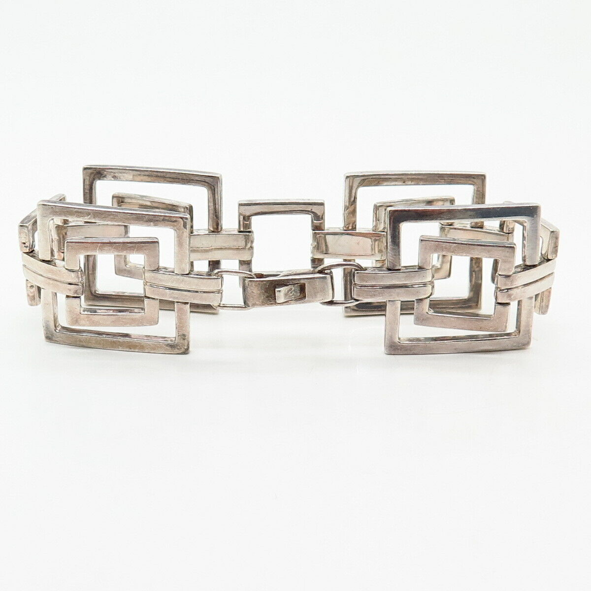 925 Sterling Silver Dobbs Boston Modernist Square Panel Link Bracelet 6.5"