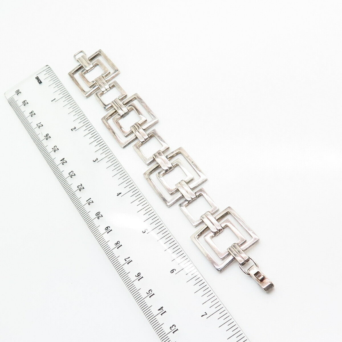 925 Sterling Silver Dobbs Boston Modernist Square Panel Link Bracelet 6.5"