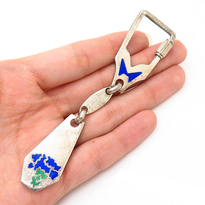 925 Sterling Silver Vintage Enamel Tag Key Ring