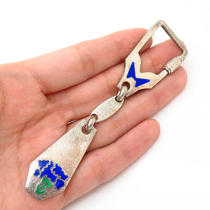 925 Sterling Silver Vintage Enamel Tag Key Ring