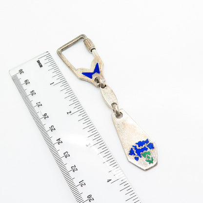 925 Sterling Silver Vintage Enamel Tag Key Ring