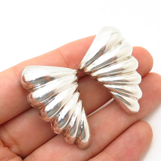 925 Sterling Silver Vintage Bayanihan Seashell Design Hollow Clip On Earrings