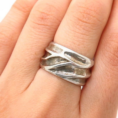 925 Sterling Silver Wrinkled Design Wide Band Ring Size 6 3/4