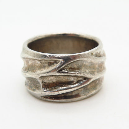 925 Sterling Silver Wrinkled Design Wide Band Ring Size 6 3/4