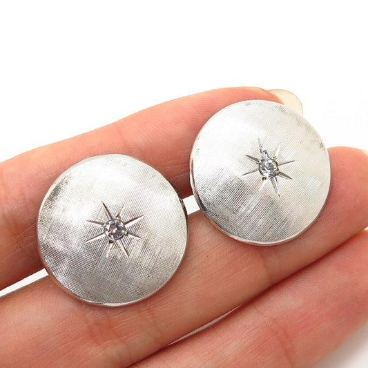 925 Sterling Silver Vintage C Z Textured Design Round Cufflinks