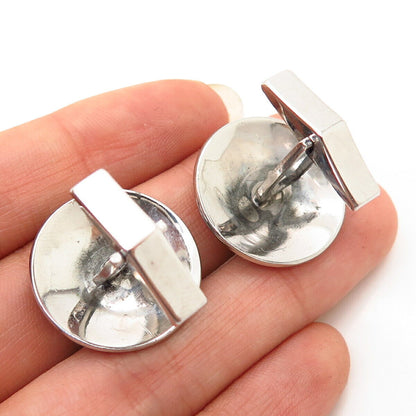 925 Sterling Silver Vintage C Z Textured Design Round Cufflinks