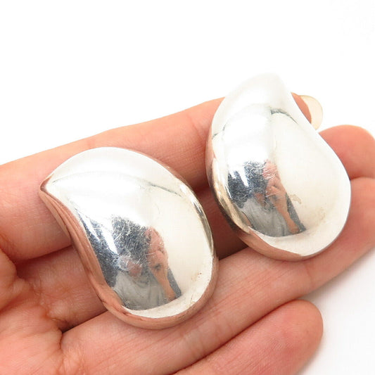 925 Sterling Silver Vintage Mexico Hollow Teardrop Clip On Earrings