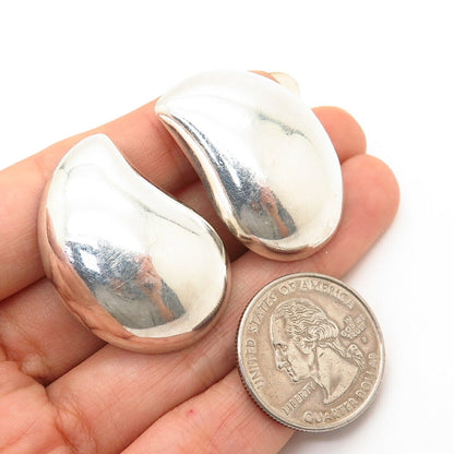 925 Sterling Silver Vintage Mexico Hollow Teardrop Clip On Earrings