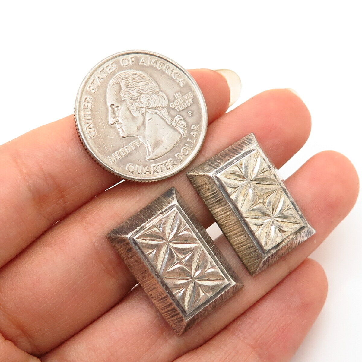 835 Silver Vintage Etched Design Cufflinks