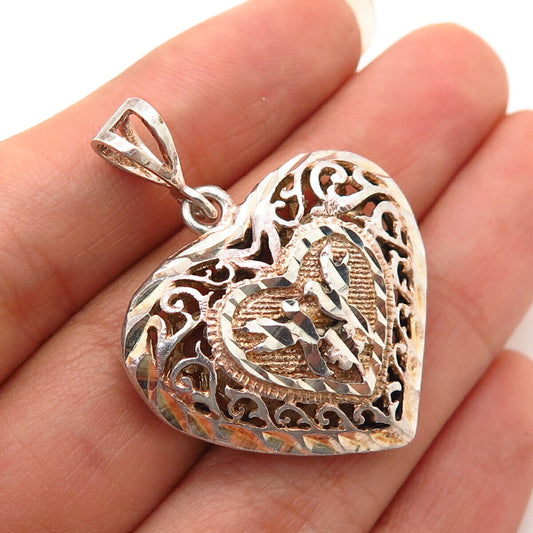 925 Sterling Silver Cutout Bird Design Heart Pendant