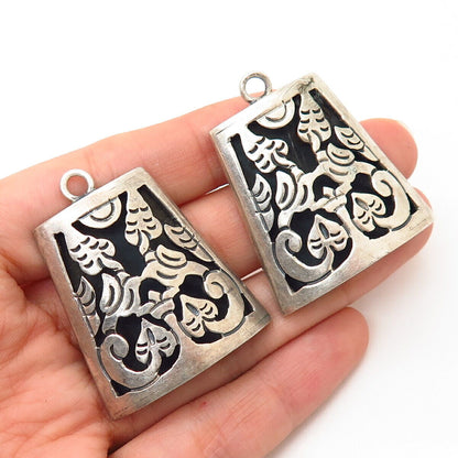 925 Sterling Vintage Mexico Cutout Tribal Design Large Heavy Jacket Earrings