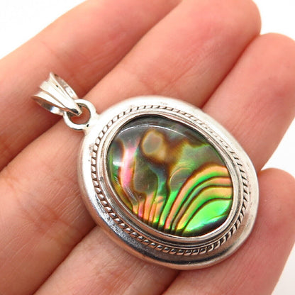 925 Sterling Silver Real Abalone Shell Oval Design Pendant